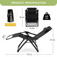 Garvee Zero Gravity Lounge Chair, 26‘’ Recliner Chair with Removable Cushion, Headrest, Footrest, and Cupholder, Adjustable Folding Chairs for Outside and Inside, Grey