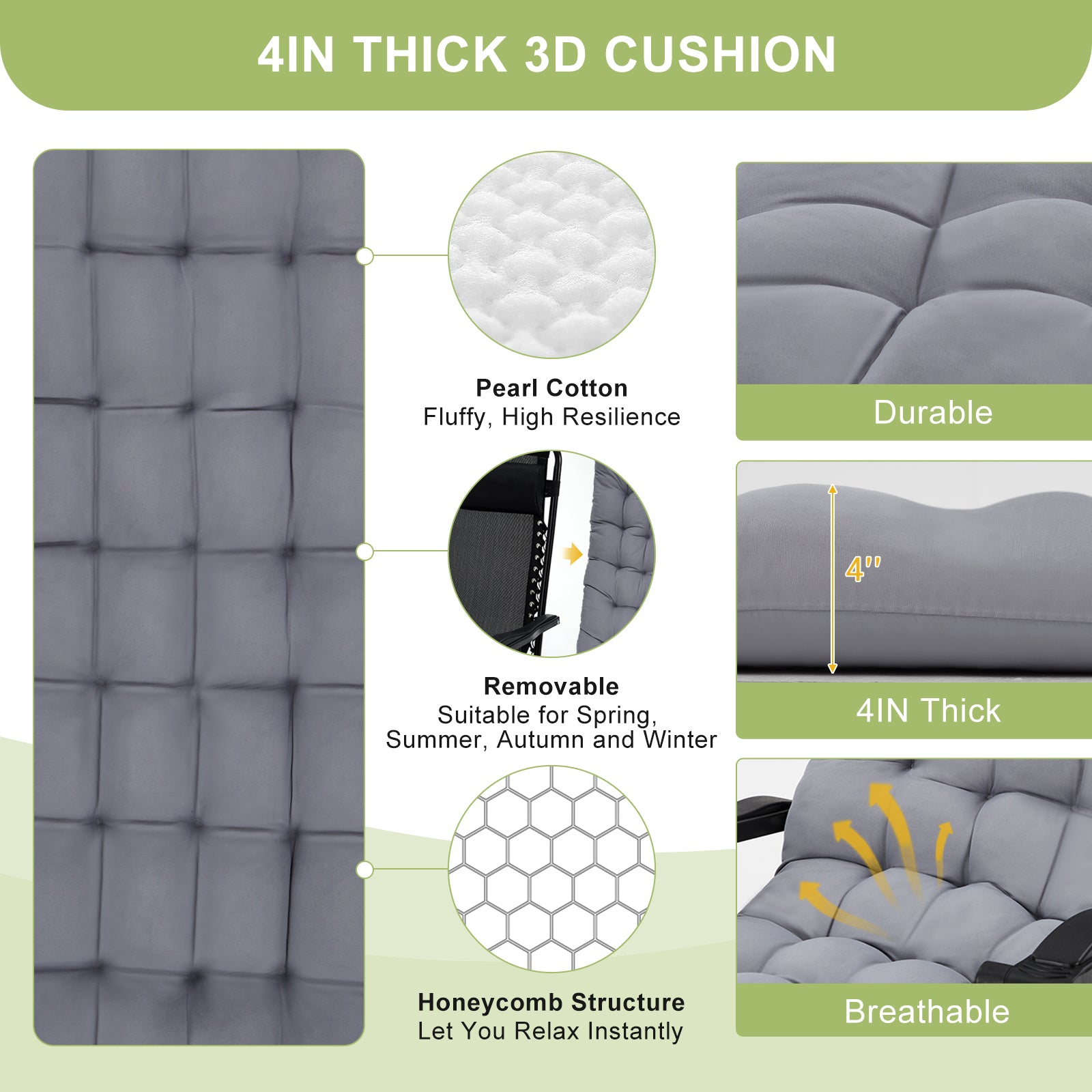 Garvee Zero Gravity Lounge Chair, 29'' Recliner Chair with Removable Cushion, Headrest, Footrest, and Cupholder, Adjustable Folding Chairs for Outside and Inside, Grey