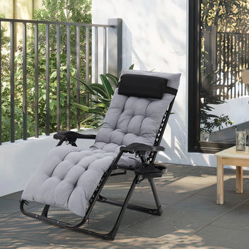 Garvee Zero Gravity Lounge Chair, 33'' Recliner Chair with Removable Cushion, Headrest, Footrest, and Cupholder, Adjustable Folding Chairs for Outside and Inside, Grey