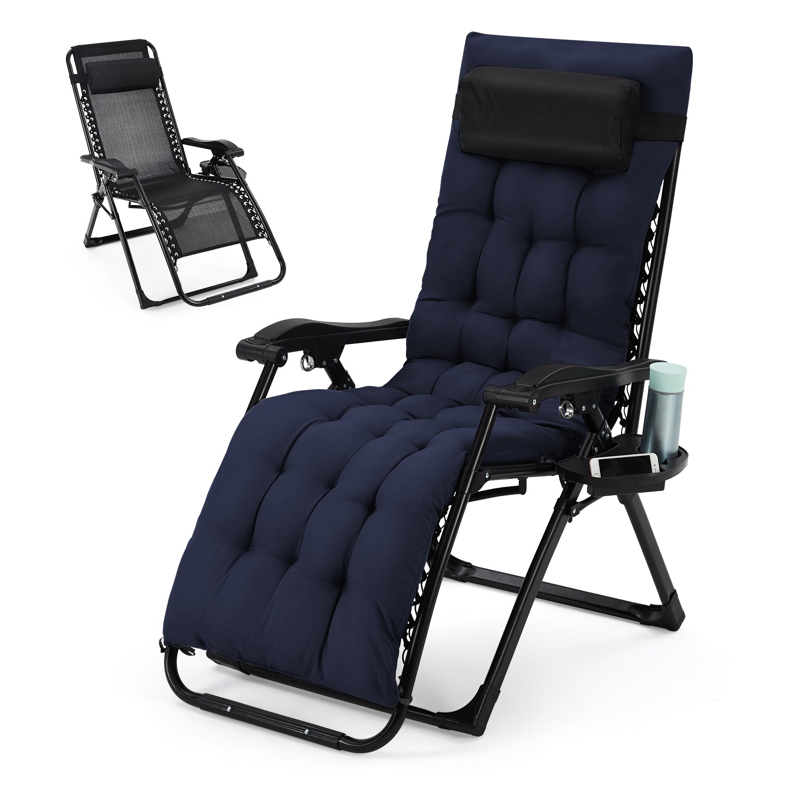 Garvee Zero Gravity Lounge Chair, 29‘’ Recliner Chair with Removable Cushion, Headrest, Footrest, and Cupholder, Adjustable Folding Chairs for Outside and Inside, Blue