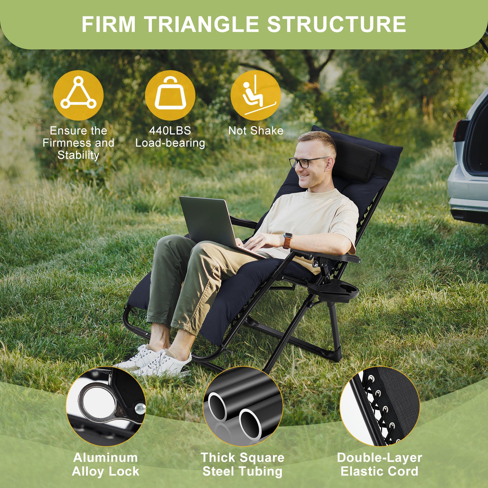 Garvee Zero Gravity Lounge Chair, 29‘’ Recliner Chair with Removable Cushion, Headrest, Footrest, and Cupholder, Adjustable Folding Chairs for Outside and Inside, Blue