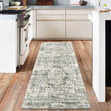 Garvee Persian Green 2x6 Washable Runner Rug Vintage Distressed Flower Runner Non Slip Low Pile Floor Carpet, Soft Non Shedding Thin Runner, Foldable Thin Hallway Runner for Kitchen, Entryway - Green