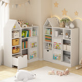 Garvee Wooden Kids Bookshelf with Sliding Door and 3 Movable Toy Storage Bins, White