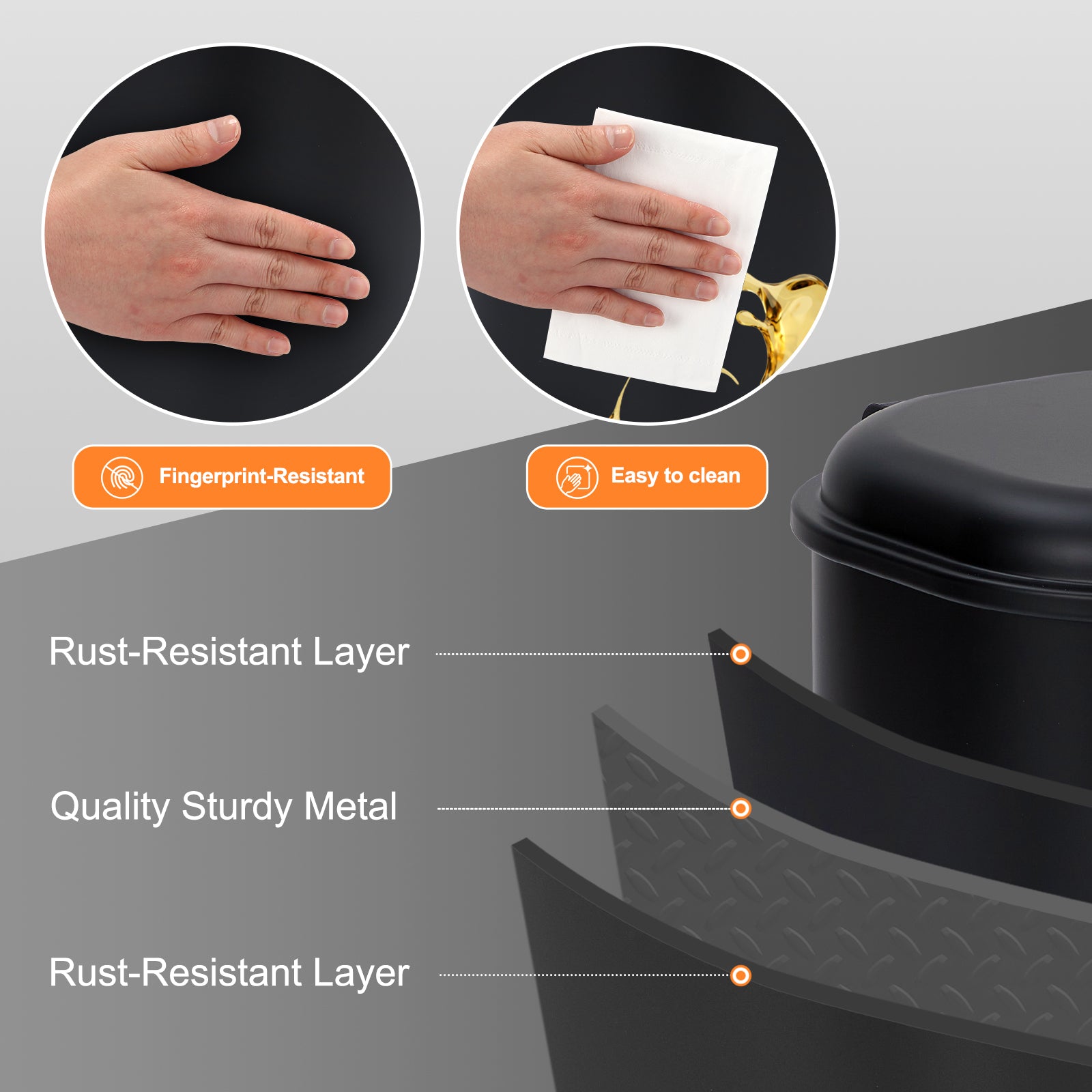 Garvee 8-Gallon Step-Open Trash Can with Soft-Close Lid, Modern, Minimalistic for Home, Kitchen, Laundry Room, Office, Bedroom, Bathroom, Without Inner Bucket, Black