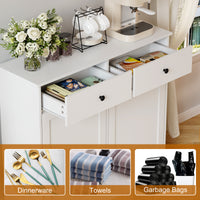 Garvee Double Tilt Out Trash Cabinet with Deodorizing Function, 20 Gallon Wooden Laundry Trash Can Cabinet with 2 Drawers, Farmhouse Hidden Pet Proof Garbage Can for Kitchen, White