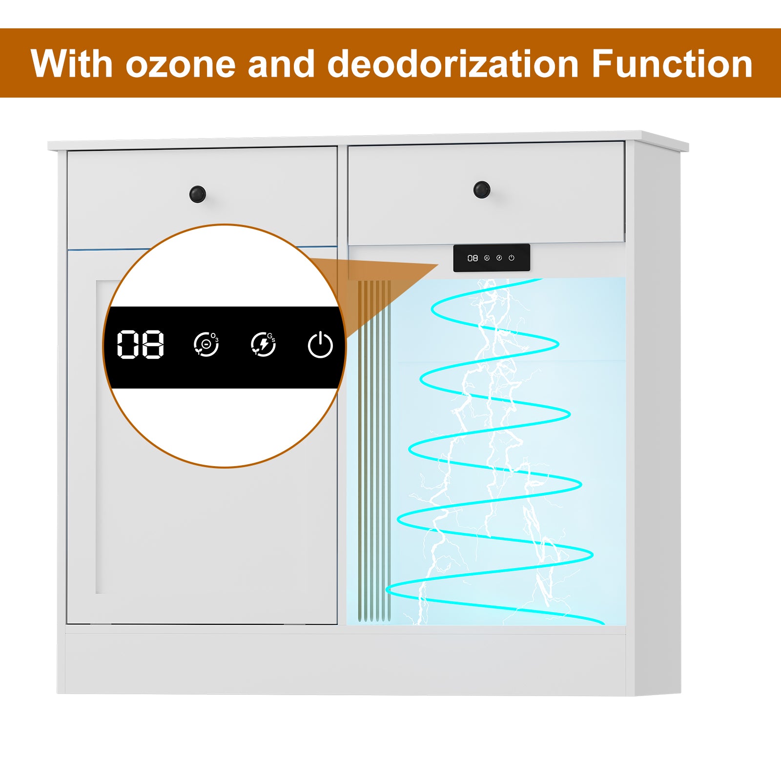 Garvee Double Tilt Out Trash Cabinet with Deodorizing Function, 20 Gallon Wooden Laundry Trash Can Cabinet with 2 Drawers, Farmhouse Hidden Pet Proof Garbage Can for Kitchen, White