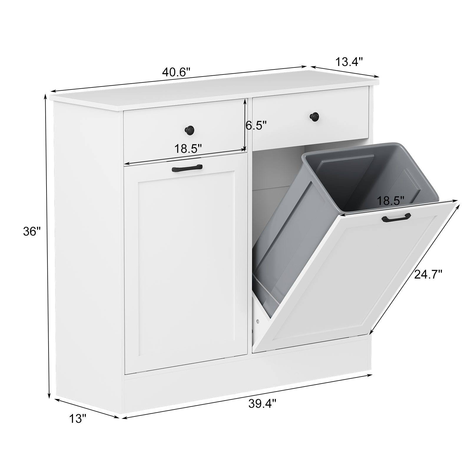 Garvee Double Tilt Out Trash Cabinet with Deodorizing Function, 20 Gallon Wooden Laundry Trash Can Cabinet with 2 Drawers, Farmhouse Hidden Pet Proof Garbage Can for Kitchen, White