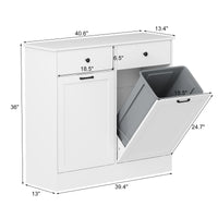 Garvee Double Tilt Out Trash Cabinet with Deodorizing Function, 20 Gallon Wooden Laundry Trash Can Cabinet with 2 Drawers, Farmhouse Hidden Pet Proof Garbage Can for Kitchen, White