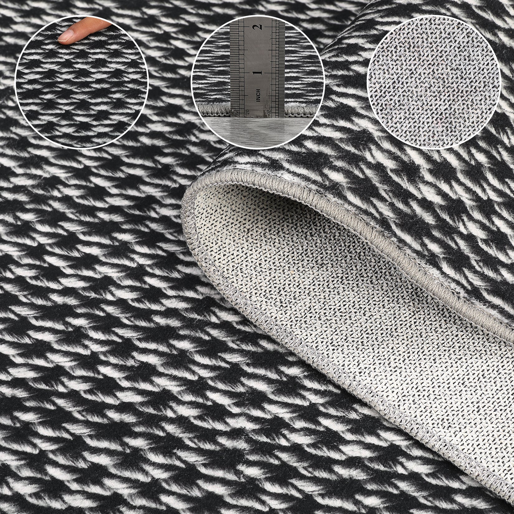 Garvee Machine Washable Area Rugs 5x7 Modern Printed Accent Carpet with Non-Slip Backing, Non-Shedding Contemporary Woven-Style Floor Carpet for Living Room, Bedroom, Office, Black