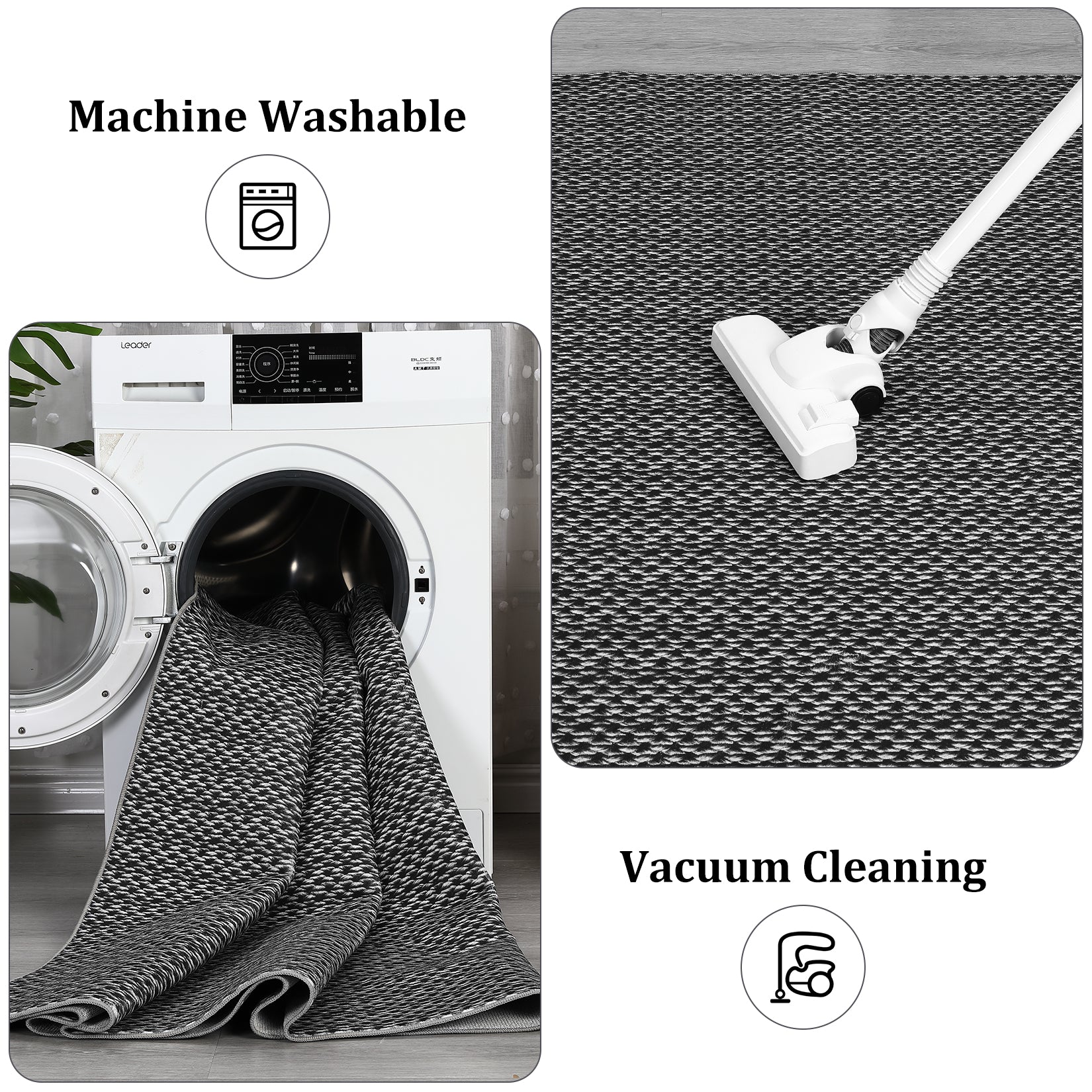 Garvee Washable Area Rugs 10x13 Large Modern Printed Accent Carpet with Non-Slip Backing, Non-Shedding Contemporary Woven-Style Living Room Rugs for Bedroom, Office, Black