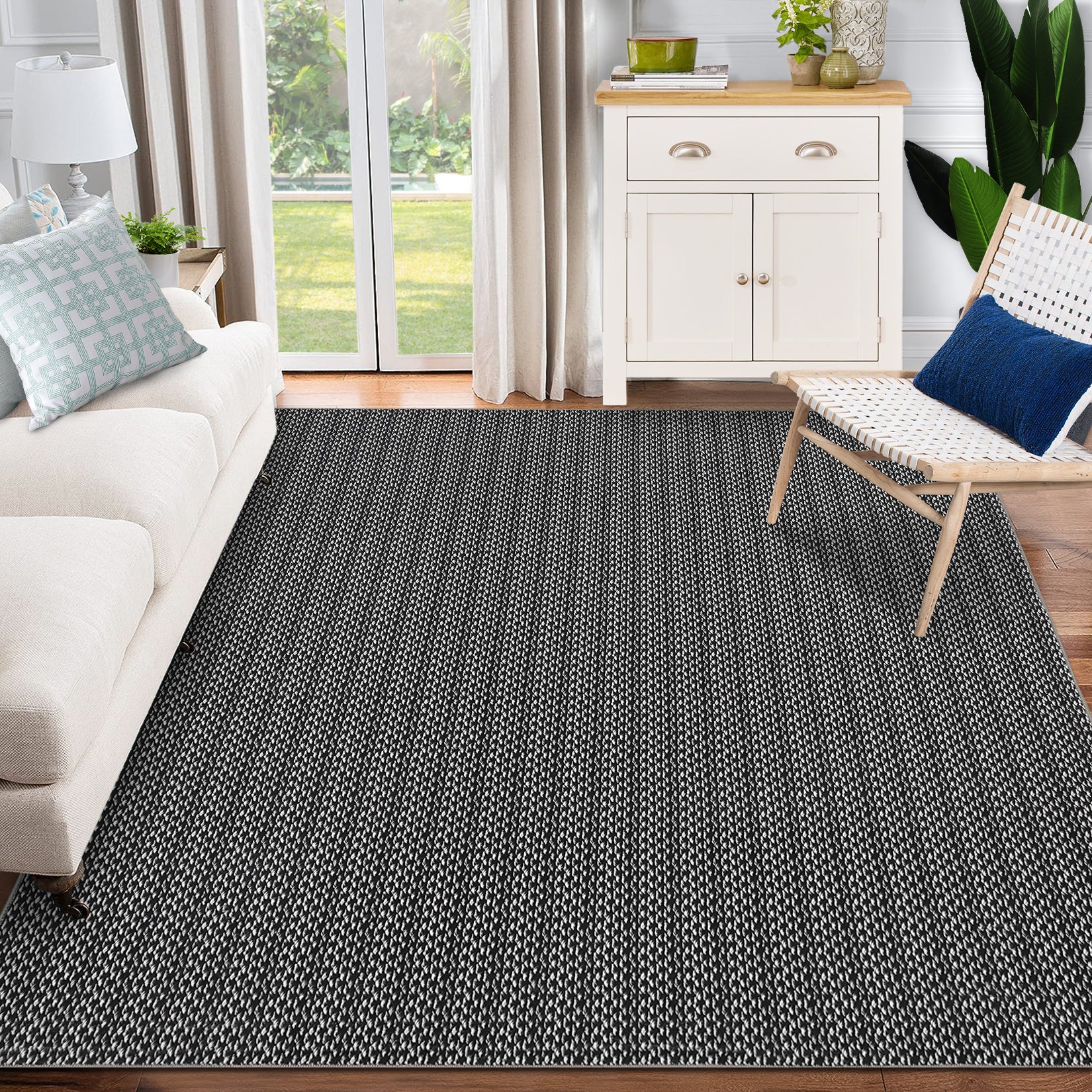 Garvee Machine Washable Area Rugs 5x7 Modern Printed Accent Carpet with Non-Slip Backing, Non-Shedding Contemporary Woven-Style Floor Carpet for Living Room, Bedroom, Office, Black