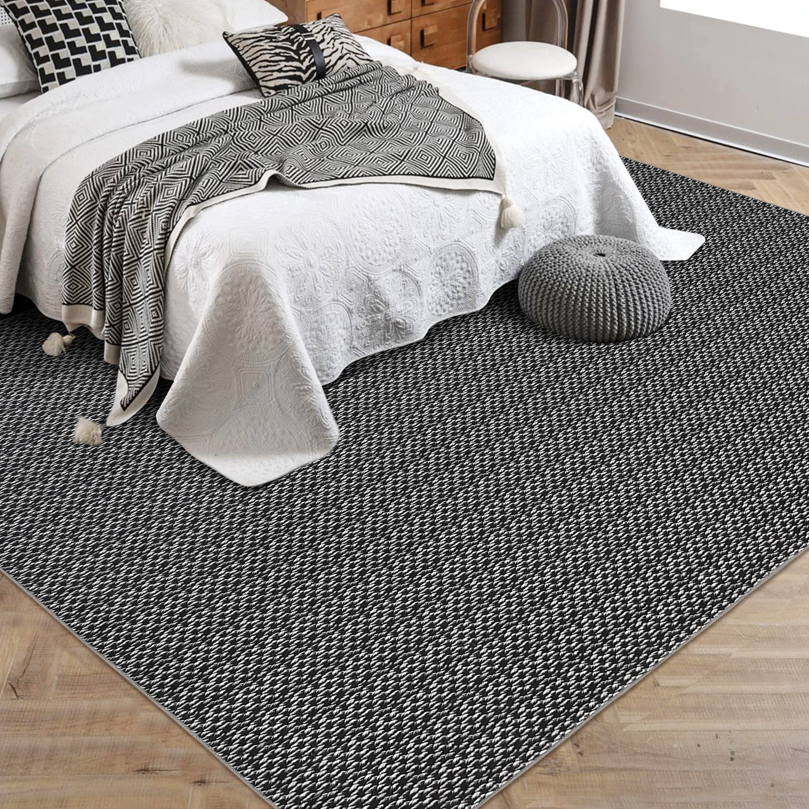 Garvee Machine Washable Area Rugs 5x7 Modern Printed Accent Carpet with Non-Slip Backing, Non-Shedding Contemporary Woven-Style Floor Carpet for Living Room, Bedroom, Office, Black
