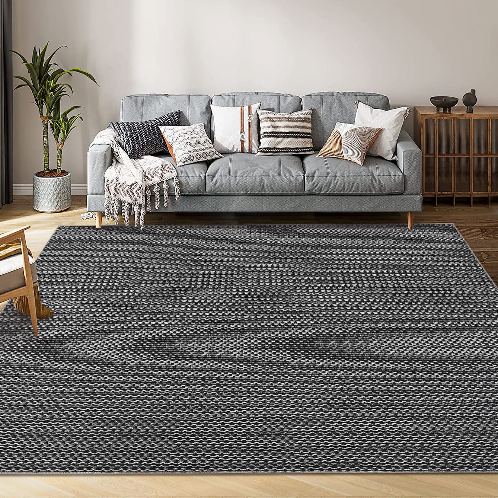 Garvee Machine Washable Area Rugs 5x7 Modern Printed Accent Carpet with Non-Slip Backing, Non-Shedding Contemporary Woven-Style Floor Carpet for Living Room, Bedroom, Office, Black