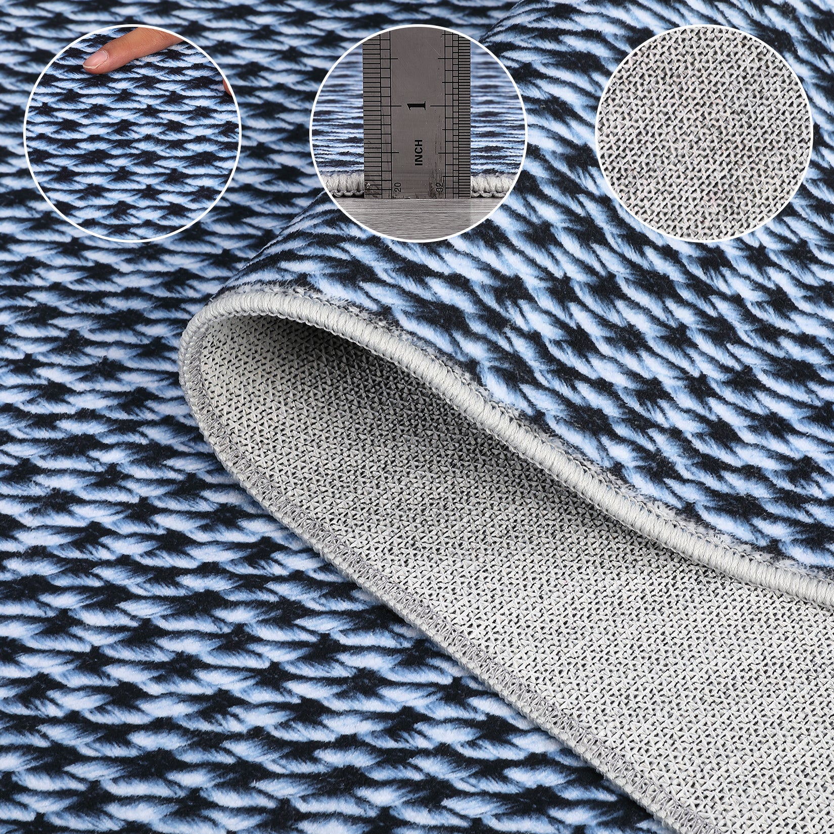 Garvee Machine Washable Area Rugs 5x7 Modern Printed Accent Carpet with Non-Slip Backing, Non-Shedding Contemporary Woven-Style Floor Carpet for Living Room, Bedroom, Office, Blue