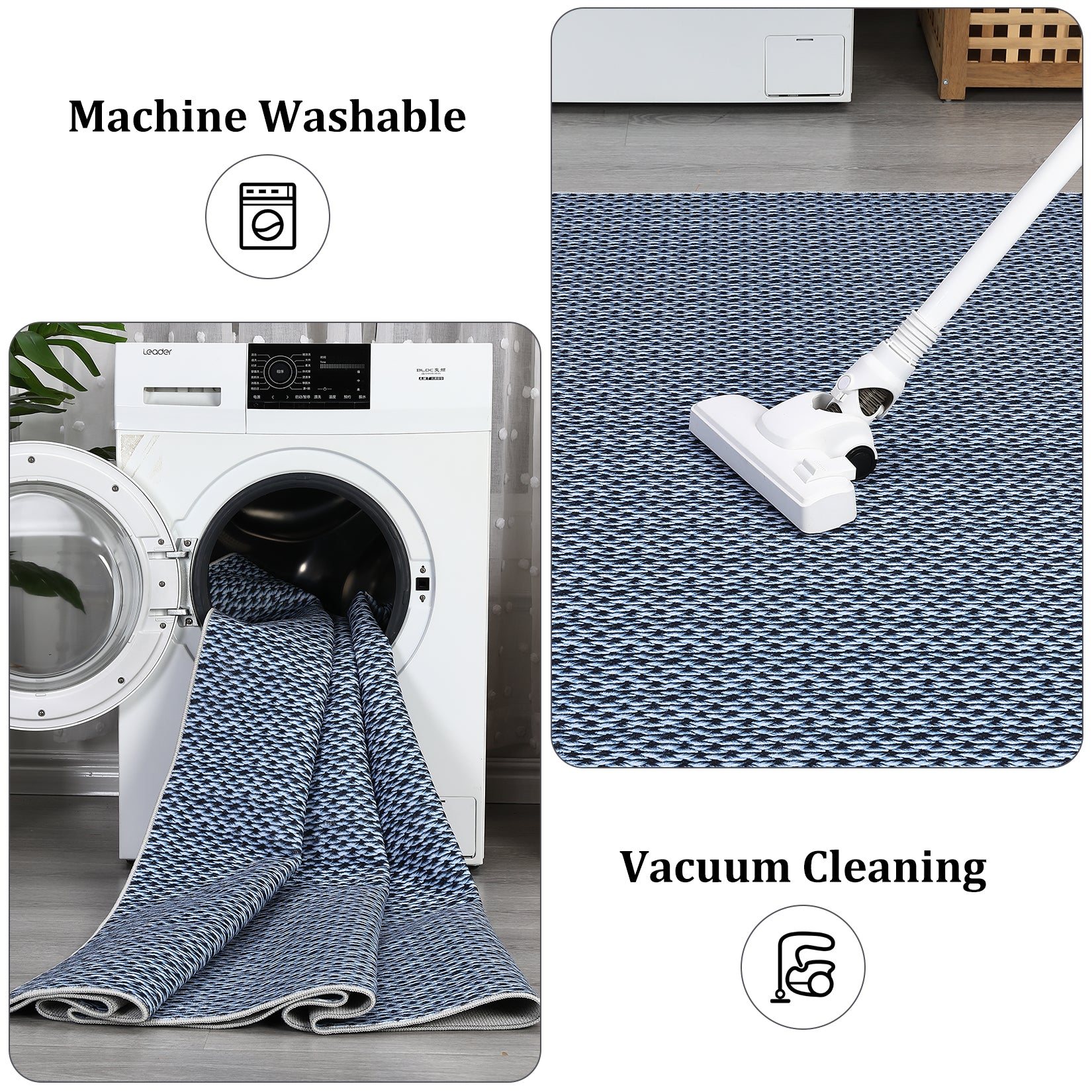 Garvee Machine Washable Area Rugs 5x7 Modern Printed Accent Carpet with Non-Slip Backing, Non-Shedding Contemporary Woven-Style Floor Carpet for Living Room, Bedroom, Office, Blue