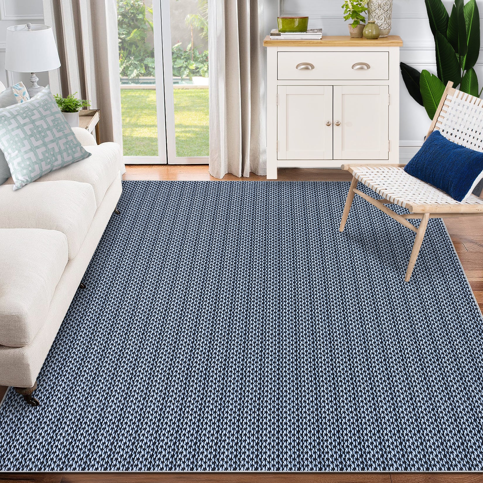 Garvee Machine Washable Area Rugs 5x7 Modern Printed Accent Carpet with Non-Slip Backing, Non-Shedding Contemporary Woven-Style Floor Carpet for Living Room, Bedroom, Office, Blue