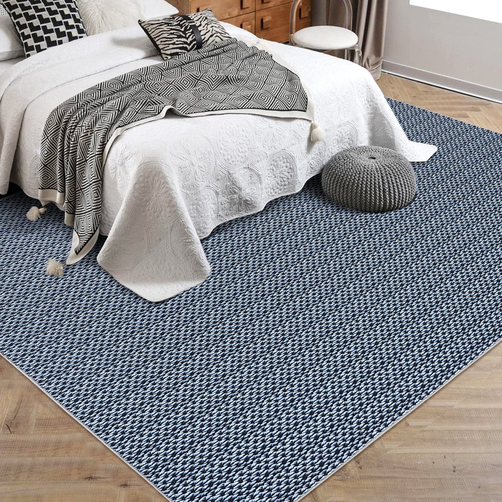 Garvee Washable Area Rugs 10x13 Large Modern Printed Accent Carpet with Non-Slip Backing, Non-Shedding Contemporary Woven-Style Living Room Rugs for Bedroom, Office, Blue