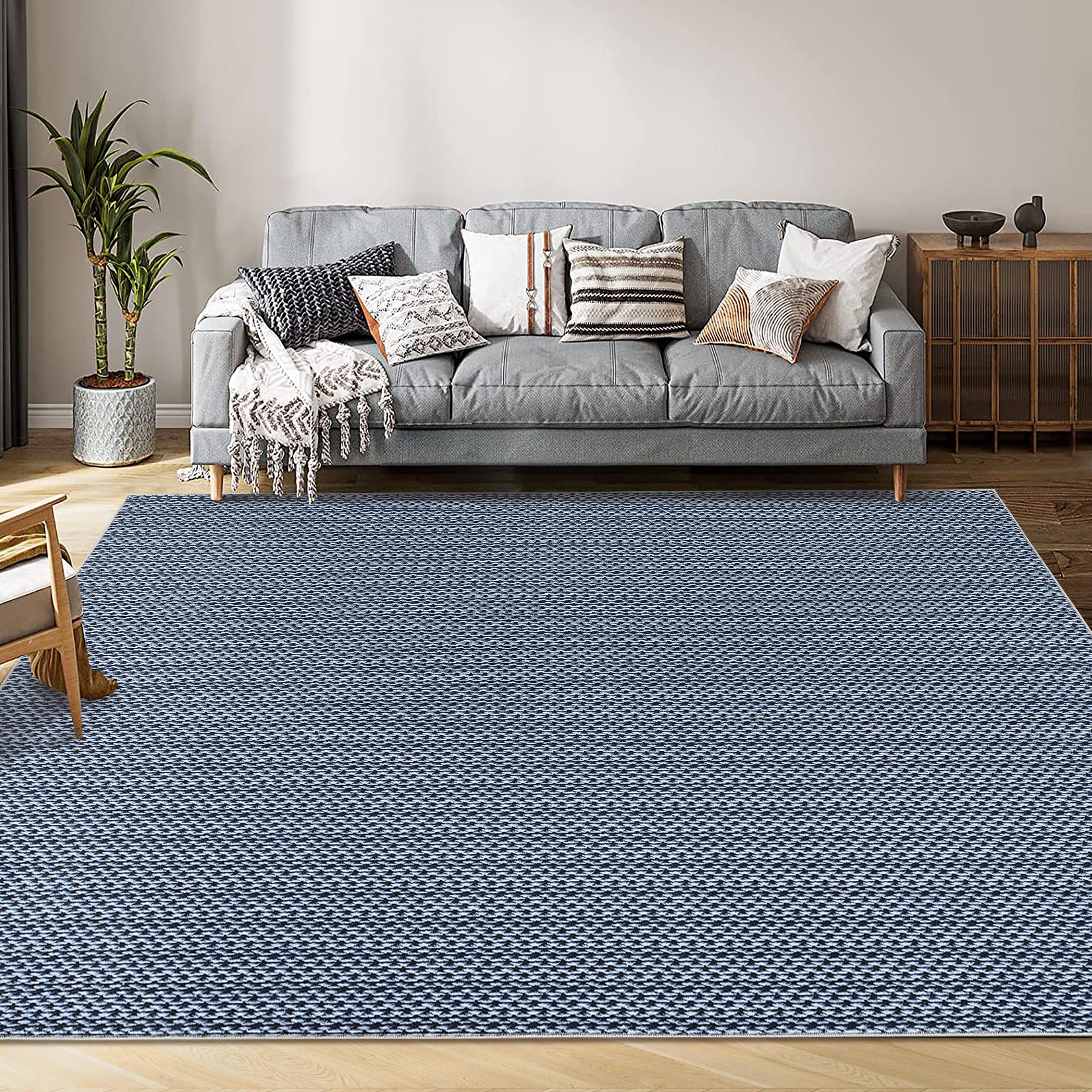 Garvee Machine Washable Area Rugs 5x7 Modern Printed Accent Carpet with Non-Slip Backing, Non-Shedding Contemporary Woven-Style Floor Carpet for Living Room, Bedroom, Office, Blue