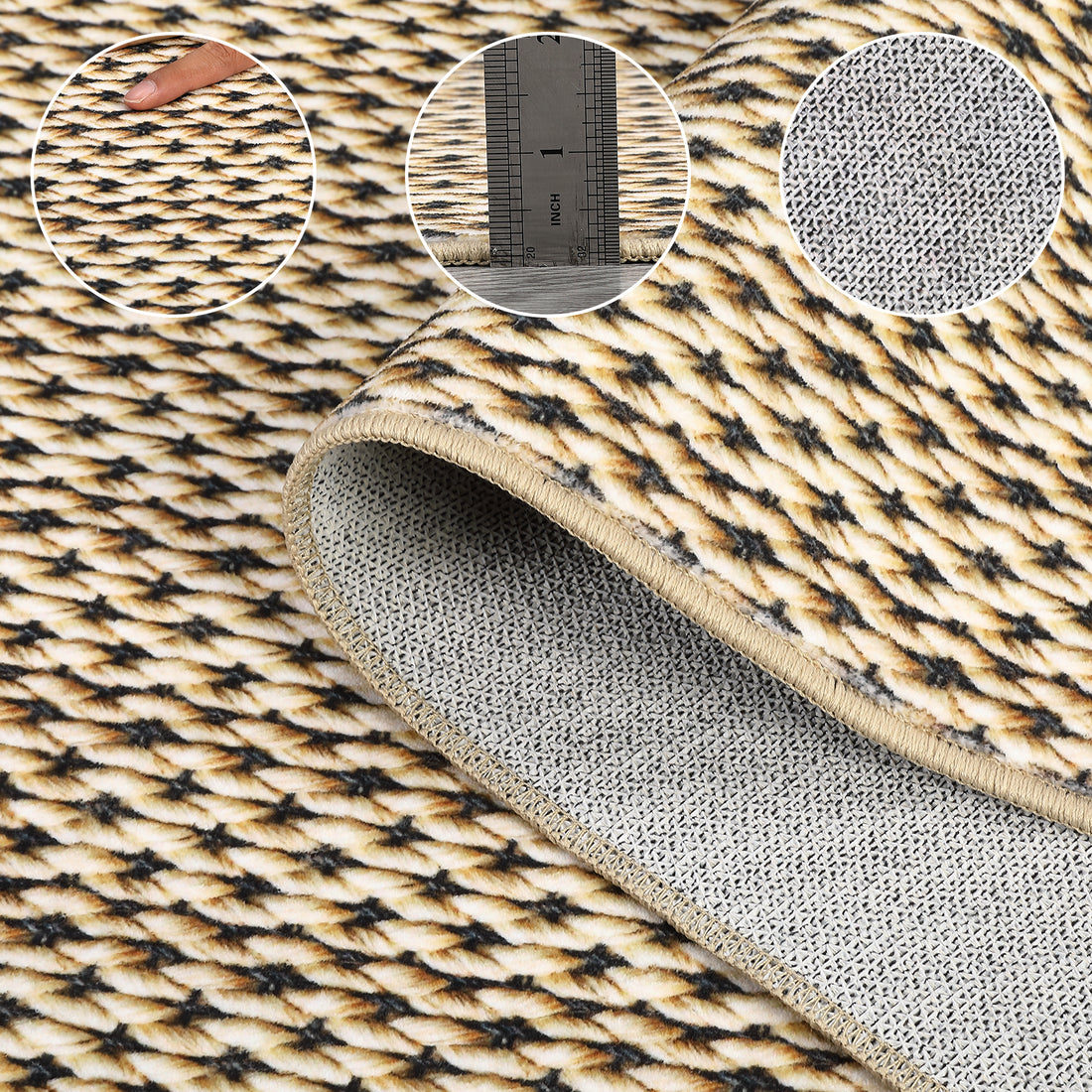 Garvee Machine Washable Area Rugs 5x7 Modern Printed Accent Carpet with Non-Slip Backing, Non-Shedding Contemporary Woven-Style Floor Carpet for Living Room, Bedroom, Office, Camel