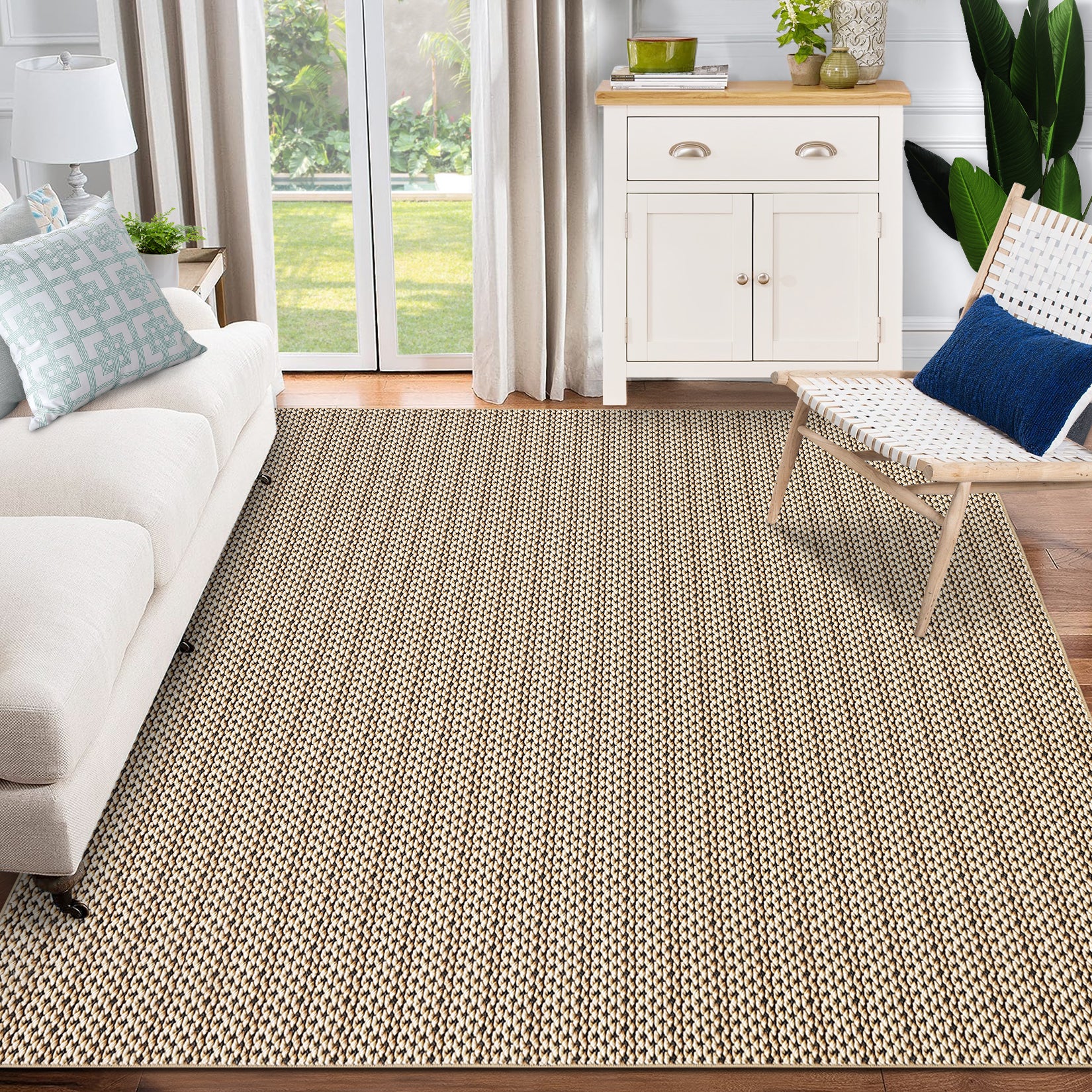 Garvee Washable Area Rugs 10x13 Large Modern Printed Accent Carpet with Non-Slip Backing, Non-Shedding Contemporary Woven-Style Living Room Rugs for Bedroom, Office, Camel