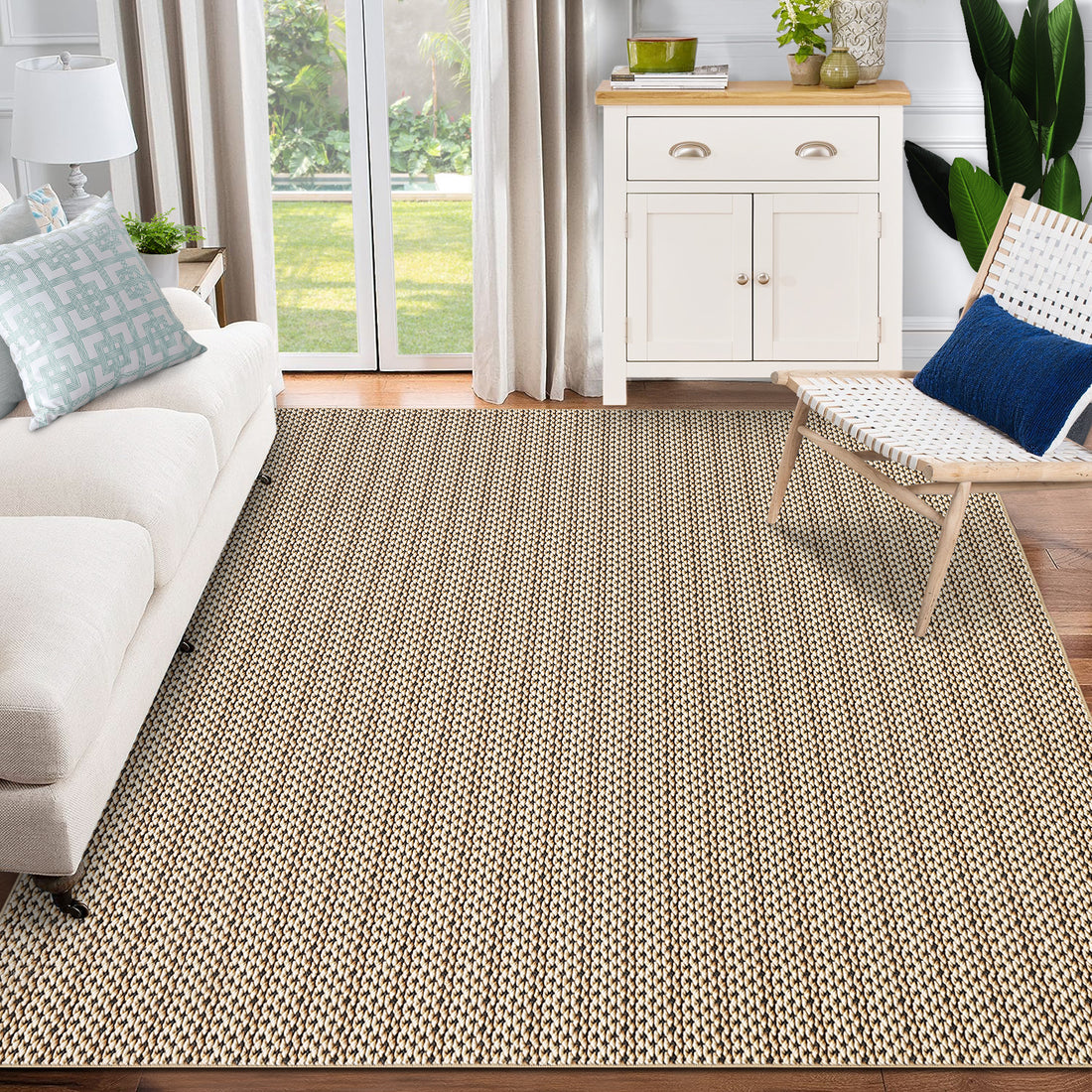 Garvee Machine Washable Area Rugs 5x7 Modern Printed Accent Carpet with Non-Slip Backing, Non-Shedding Contemporary Woven-Style Floor Carpet for Living Room, Bedroom, Office, Camel