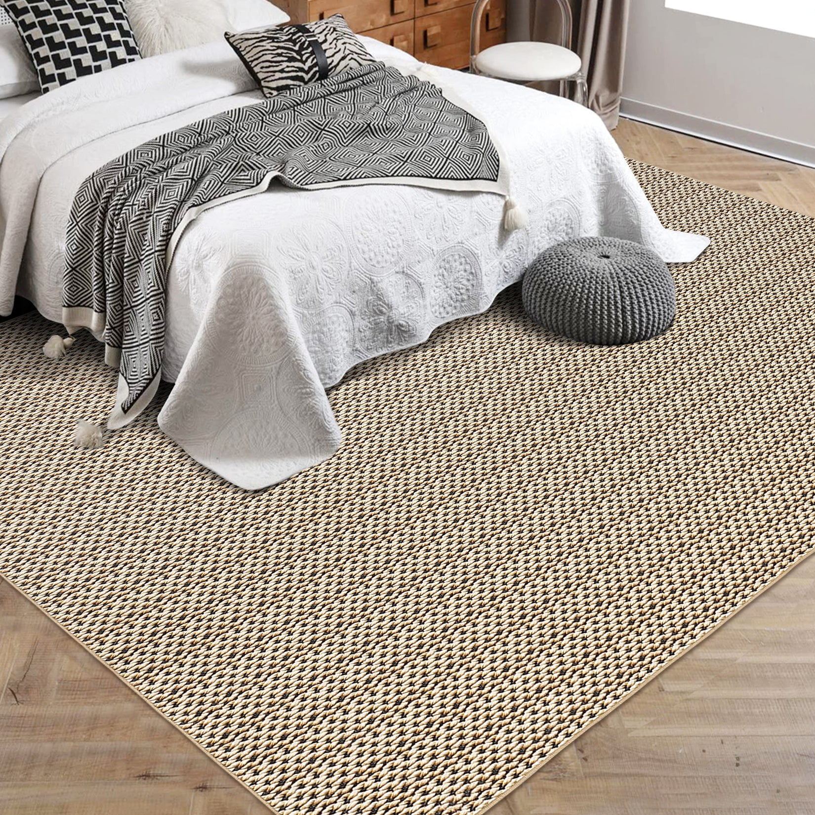 Garvee Machine Washable Area Rugs 5x7 Modern Printed Accent Carpet with Non-Slip Backing, Non-Shedding Contemporary Woven-Style Floor Carpet for Living Room, Bedroom, Office, Camel