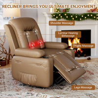 Garvee Leather Power Lift Recliner Chair with Heat & Massage, 8-Point Vibration, Remote Control & Cup Holders, Electric Lift Chair Designed for Mobility Aid Elderly Relaxation, Tan