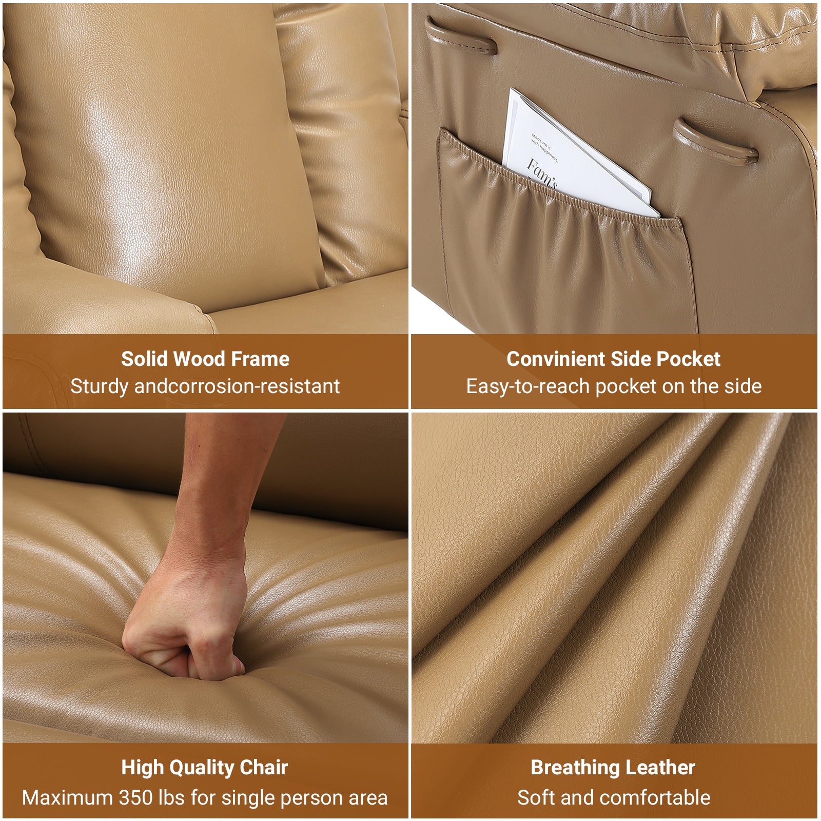 Garvee Electric Power Lift Recliner Chair Sofa, PU Leather Lift Chair with Heat and Massage for Elderly People, Wide Electric Massage Chair with Remote Control, Earthy Yellow