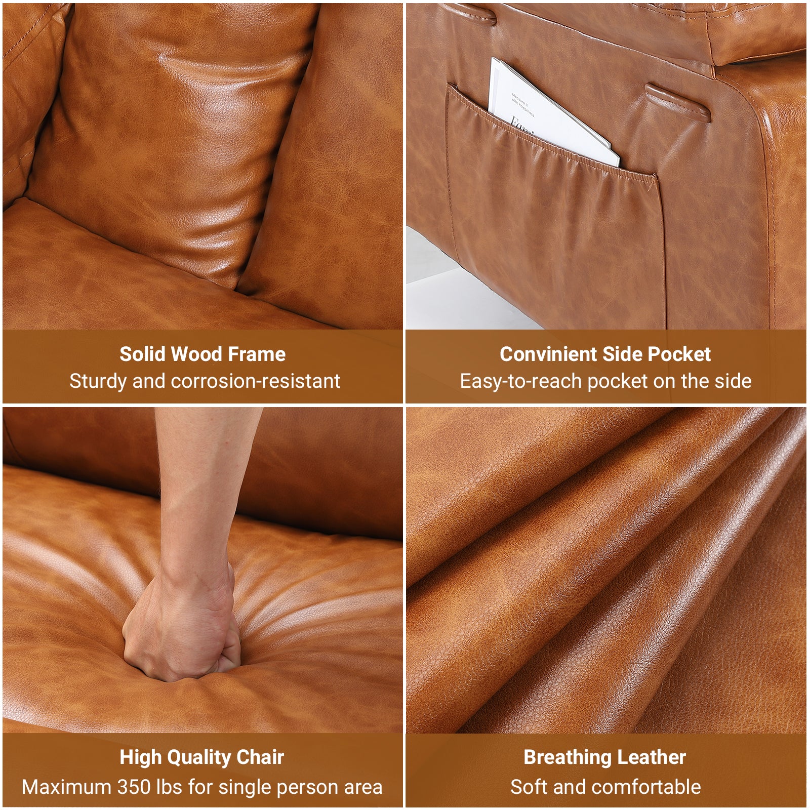 Garvee Electric Power Lift Recliner Chair Sofa, PU Leather Lift Chair with Heat and Massage for Elderly People, Wide Electric Massage Chair with Remote Control, Brown, 27" Seat Width