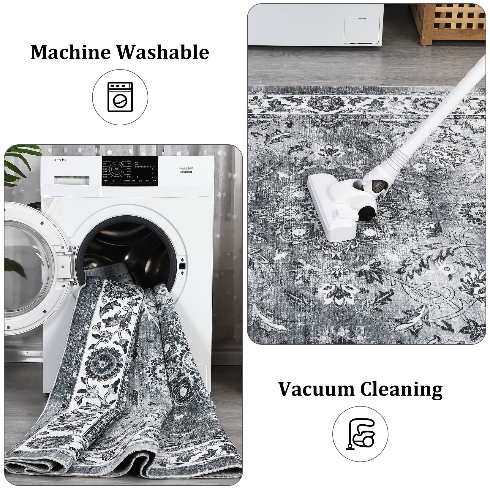 Garvee Washable Area Rug 5x7 Vintage Distressed Rug for Living Room, Non Slip Easy Care Farmhouse Carpet, Stain Resistant Accent Floor Rug for Bedroom Office High Traffic Areas - Gray