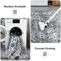 Garvee Washable Area Rug 5x7 Vintage Distressed Rug for Living Room, Non Slip Easy Care Farmhouse Carpet, Stain Resistant Accent Floor Rug for Bedroom Office High Traffic Areas - Gray