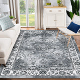 Garvee Washable Area Rug 5x7 Vintage Distressed Rug for Living Room, Non Slip Easy Care Farmhouse Carpet, Stain Resistant Accent Floor Rug for Bedroom Office High Traffic Areas - Gray - Gray