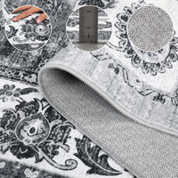 Garvee Washable Area Rug 5x7 Vintage Distressed Rug for Living Room, Non Slip Easy Care Farmhouse Carpet, Stain Resistant Accent Floor Rug for Bedroom Office High Traffic Areas - Gray