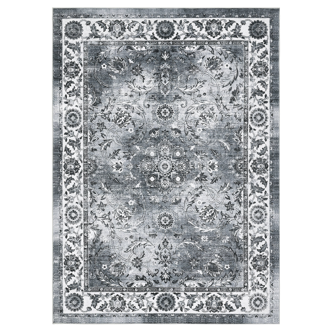 Garvee Gray Area Rugs - Vintage Rug 9x12 for Living Room, Washable Area Rug Non-Slip Soft Vintage Low Pile Large Rug for Living Room, Bedroom, Farmhouse, Dining Room, Kids Playroom
