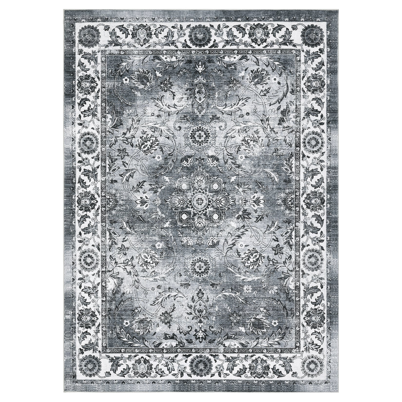 Garvee Gray Area Rugs - Vintage Rug 9x12 for Living Room, Washable Area Rug Non-Slip Soft Vintage Low Pile Large Rug for Living Room, Bedroom, Farmhouse, Dining Room, Kids Playroom