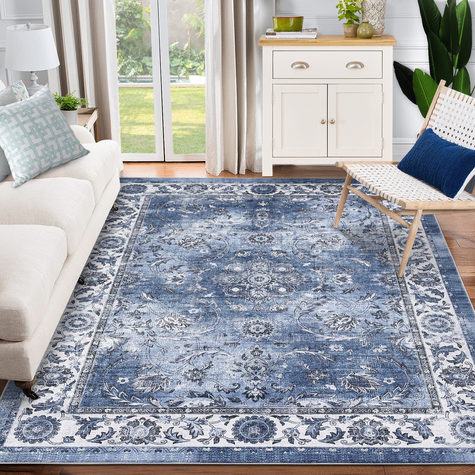 Garvee Vintage Distressed Non Slip Area Rug for Living Room and Home Office, Easy Care Stain Resistant Accent Floor Rug