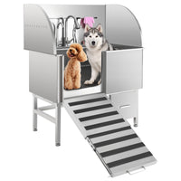 Garvee Professional Dog Grooming Tub, Stainless Steel Dog Wash Station with Foldable Ramp, Storage Drawer, Floor Grate & Faucet/Dog Bathtub for Large, Medium & Small Pets - Left Door (60")