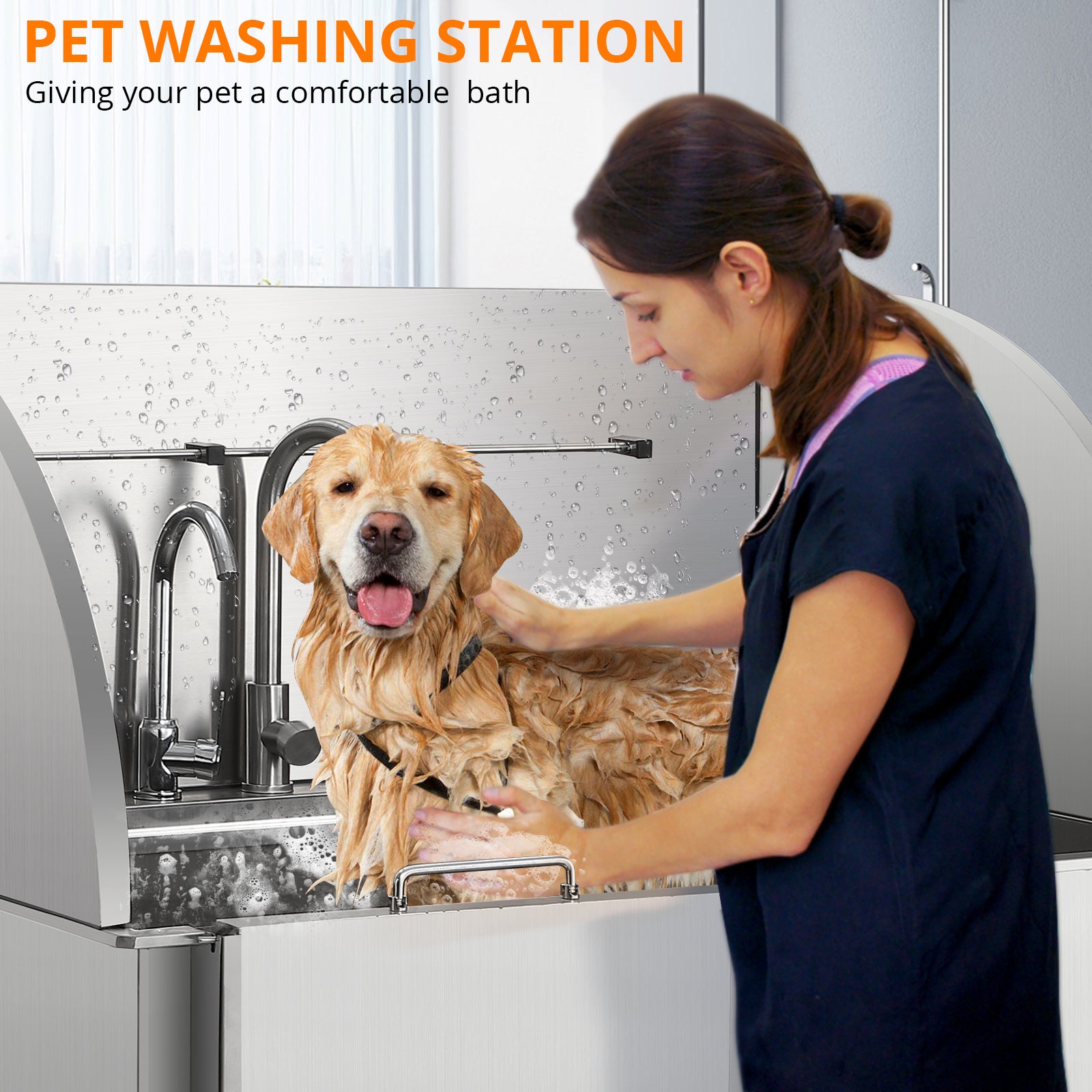 Garvee Professional Dog Grooming Tub, Stainless Steel Dog Wash Station with Foldable Ramp, Storage Drawer, Floor Grate & Faucet/Dog Bathtub for Large, Medium & Small Pets - Left Door (38")