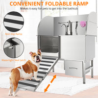 Garvee Professional Dog Grooming Tub, Stainless Steel Dog Wash Station with Foldable Ramp, Storage Drawer, Floor Grate & Faucet/Dog Bathtub for Large, Medium & Small Pets - Left Door (38")