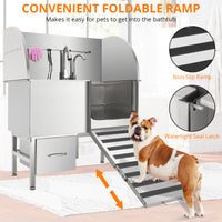 Garvee Professional Dog Grooming Tub, Stainless Steel Dog Wash Station with Foldable Ramp, Storage Drawer, Floor Grate & Faucet/Dog Bathtub for Large, Medium & Small Pets - Right Door (38")
