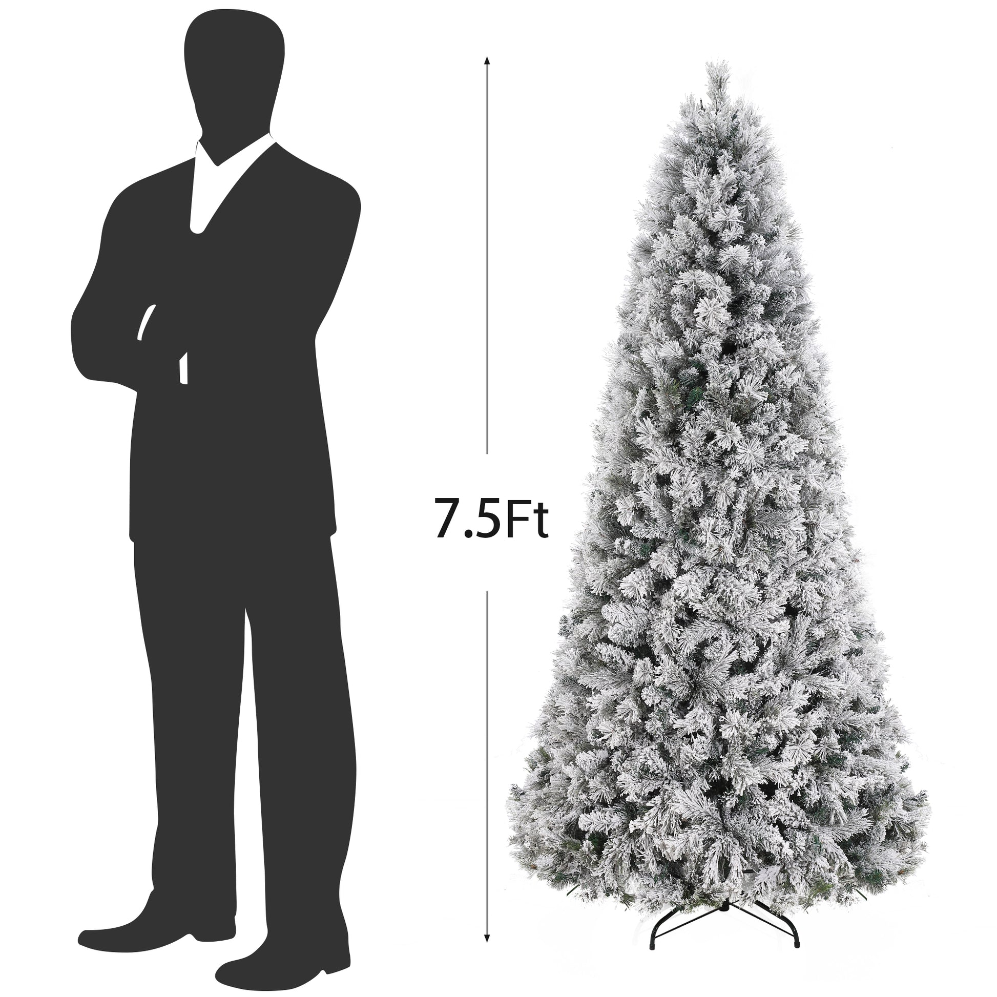 Garvee 7.5ft Pre-Lit Snow Flocked Christmas Tree, Large Xmas Tree with 350 Dual Color Led Lights, Foldable Metal Base, Artificial Christmas Tree for Home Party Holiday Decoration