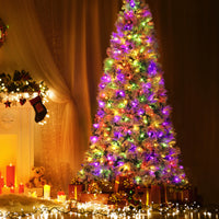 Garvee 7.5ft Pre-Lit Snow Flocked Christmas Tree, Large Xmas Tree with 350 Dual Color Led Lights, Foldable Metal Base, Artificial Christmas Tree for Home Party Holiday Decoration