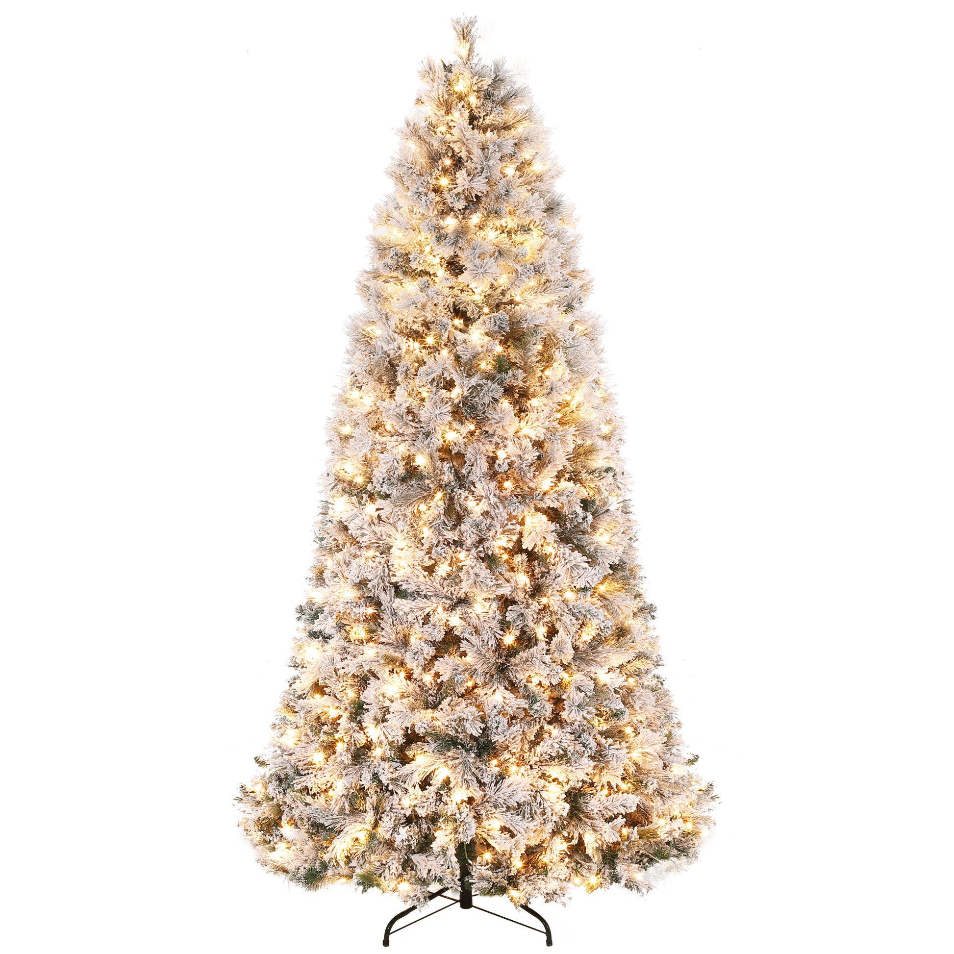 Garvee 7.5ft Pre-Lit Snow Flocked Christmas Tree, Large Xmas Tree with 350 Dual Color Led Lights, Foldable Metal Base, Artificial Christmas Tree for Home Party Holiday Decoration