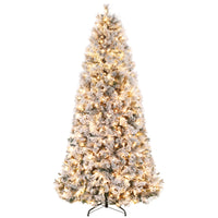 Garvee 7.5ft Pre-Lit Snow Flocked Christmas Tree, Large Xmas Tree with 350 Dual Color Led Lights, Foldable Metal Base, Artificial Christmas Tree for Home Party Holiday Decoration