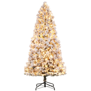 Garvee 6ft Christmas Tree, Pre-Lit Snow Flocked Xmas Tree with Foldable Metal Base, 250 Multicolor LED Lights, 8 Lighting Modes, Artificial Christmas Tree for Home, Holiday Decoration