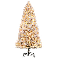 Garvee 6ft Christmas Tree, Pre-Lit Snow Flocked Xmas Tree with Foldable Metal Base, 250 Multicolor LED Lights, 8 Lighting Modes, Artificial Christmas Tree for Home, Holiday Decoration