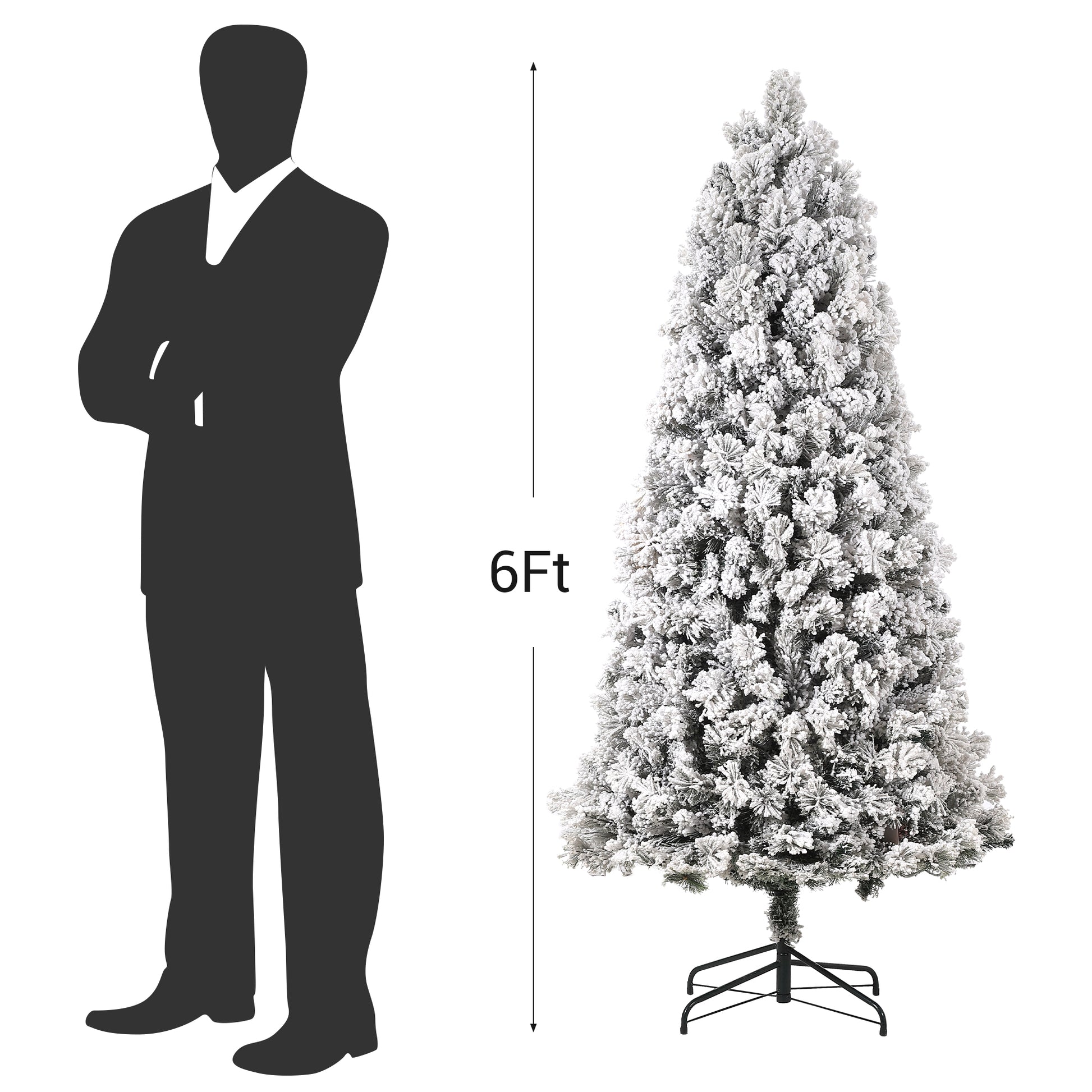 Garvee 6ft Christmas Tree, Pre-Lit Snow Flocked Xmas Tree with Foldable Metal Base, 250 Multicolor LED Lights, 8 Lighting Modes, Artificial Christmas Tree for Home, Holiday Decoration