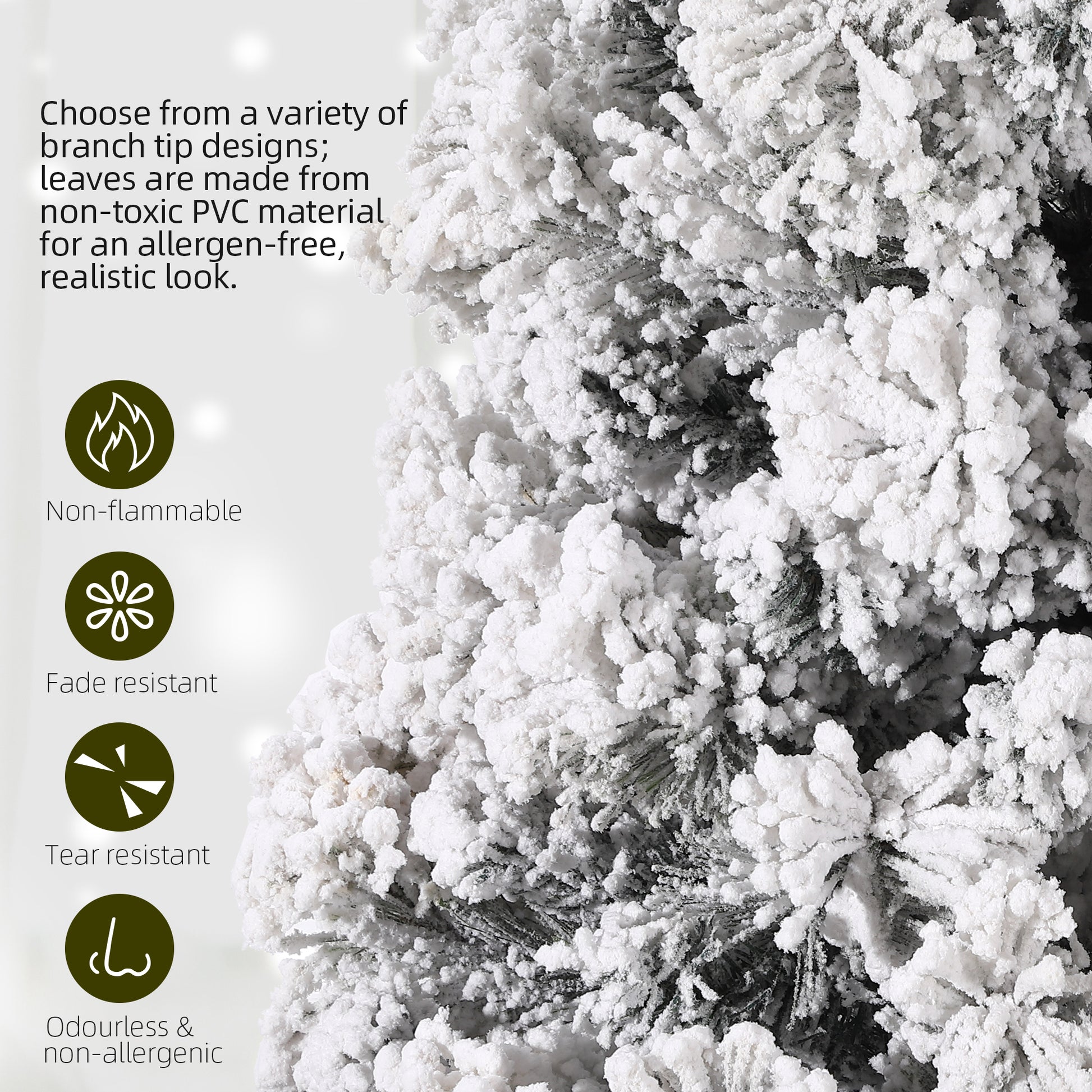 Garvee 6ft Christmas Tree, Pre-Lit Snow Flocked Xmas Tree with Foldable Metal Base, 250 Multicolor LED Lights, 8 Lighting Modes, Artificial Christmas Tree for Home, Holiday Decoration