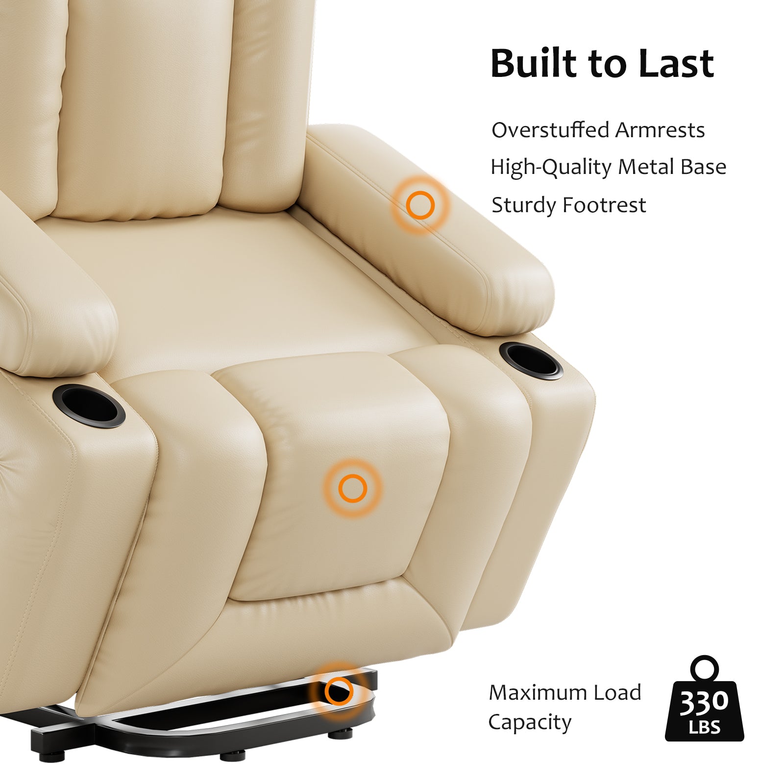 Garvee Power Lift Recliner Chair with Heat & Massage, 8-Point Vibration, Remote Control & Cup Holders, PU Leather Electric Lift Chair Designed for Mobility Aid Elderly Relaxation, Beige