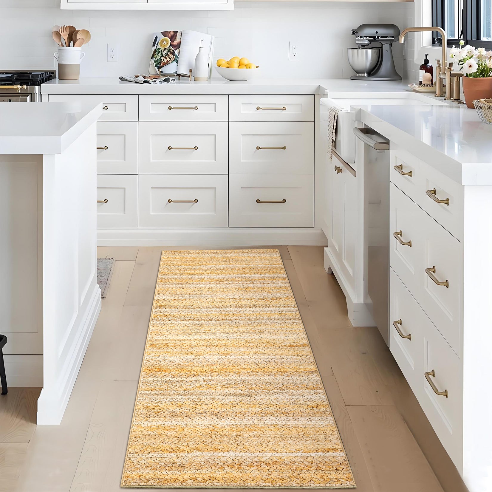 Garvee Modern Natural 2x6 Washable Runner Rug for Hallway Bedroom Modern Rug Gradient Woven Print Rug Non Slip Kitchen Rug Low Pile Non Shedding Indoor Floor Carpet for Entryway Bathroom Laundry Rug